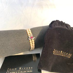 Joan Rivers Pearl Garnet Silver Marcasite Bracelet